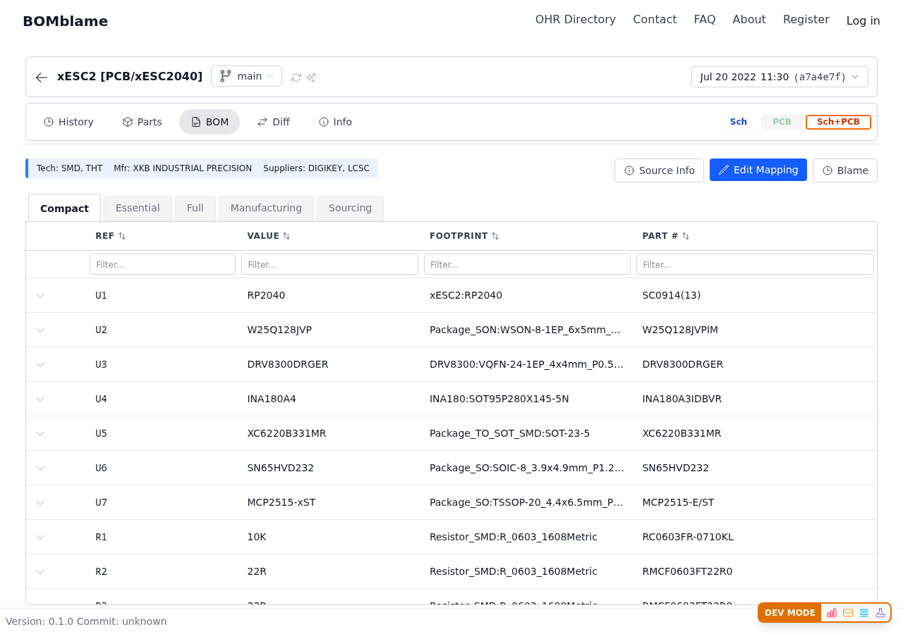 xESC2040 BOM view — the dropped board