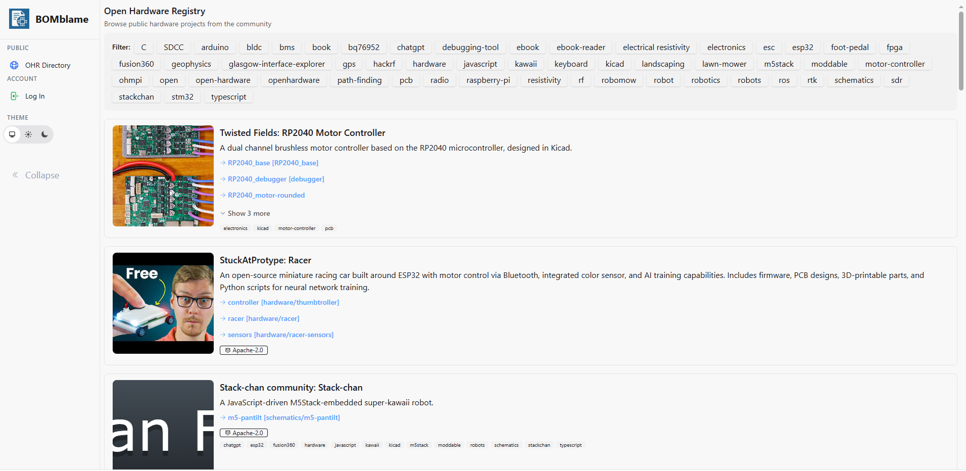 HackRF One BOM history showing commit-by-commit component changes