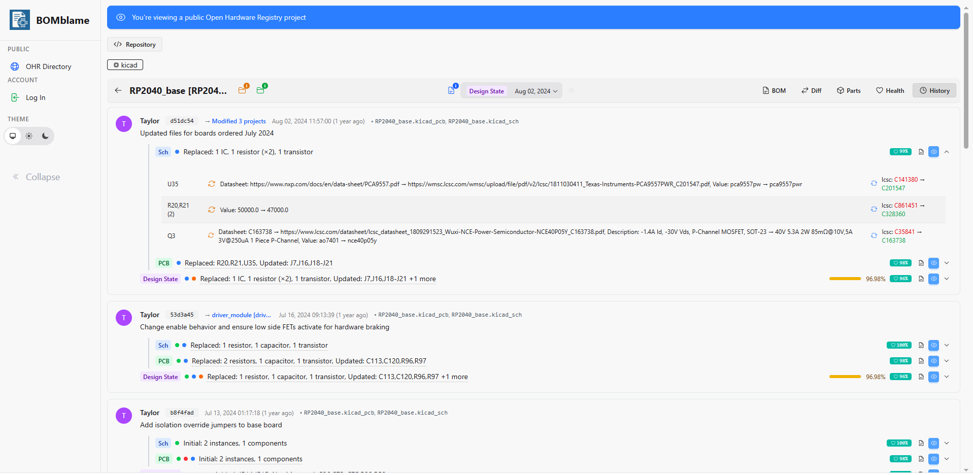 BOM History - Track component changes through git commits