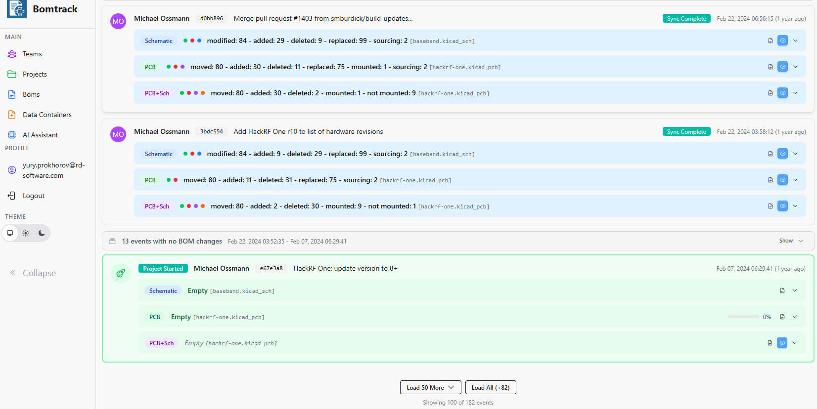BOM History - Track component changes through git commits